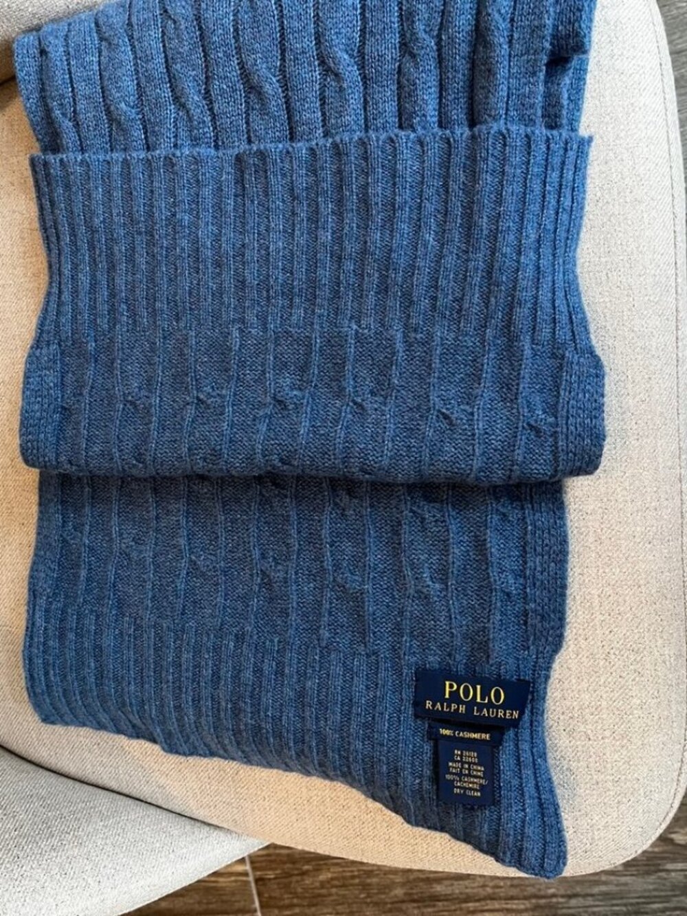 Polo Ralph Lauren Blue Scarf 100% Cashmere - Picture 4 of 6
